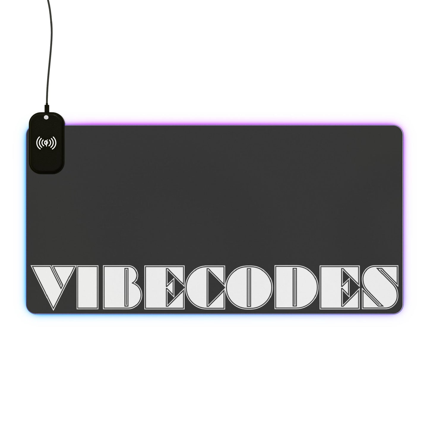VIBECODES Black LED Desk Mat | Wireless Charging | RGB Gaming Mousepad | CTEKDESIGNS
