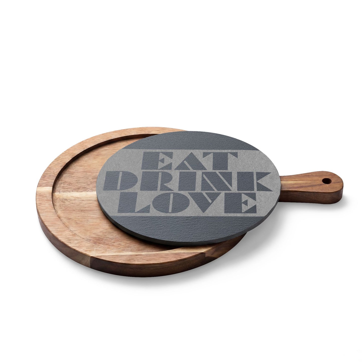 EAT DRINK LOVE Slate & Wood Charcuterie Board | Geometric Typography | Modern Kitchen Gift | CTEKDESIGNS