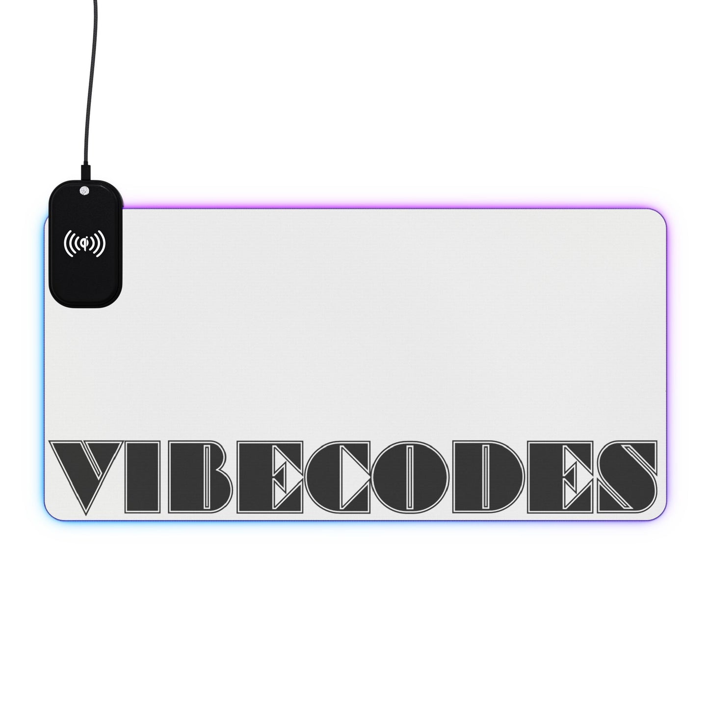 VIBECODES White LED Desk Mat | Wireless Charging | RGB Gaming Mousepad | CTEKDESIGNS