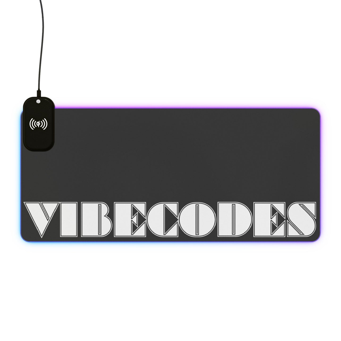 VIBECODES Black LED Desk Mat | Wireless Charging | RGB Gaming Mousepad | CTEKDESIGNS