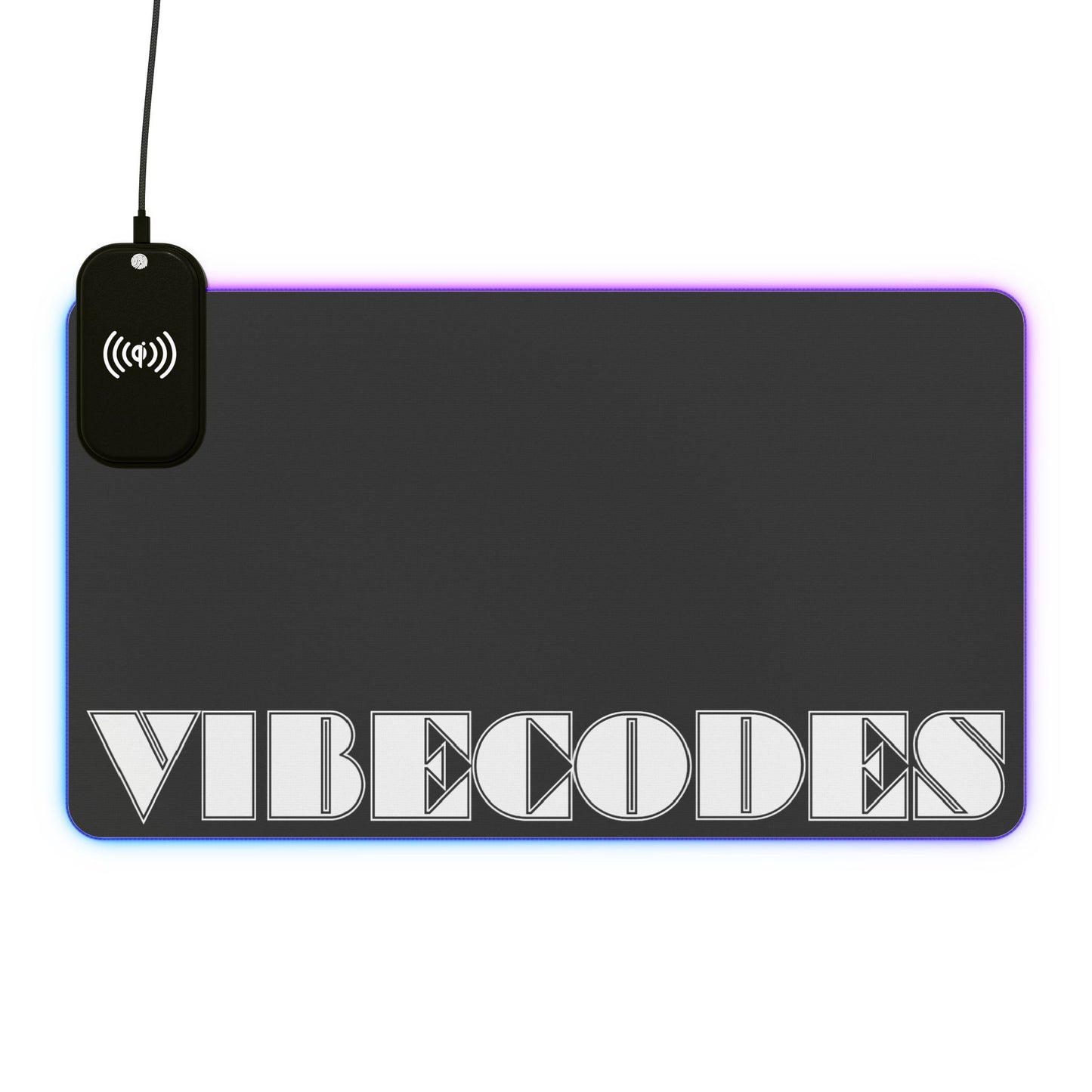 VIBECODES Black LED Desk Mat | Wireless Charging | RGB Gaming Mousepad | CTEKDESIGNS