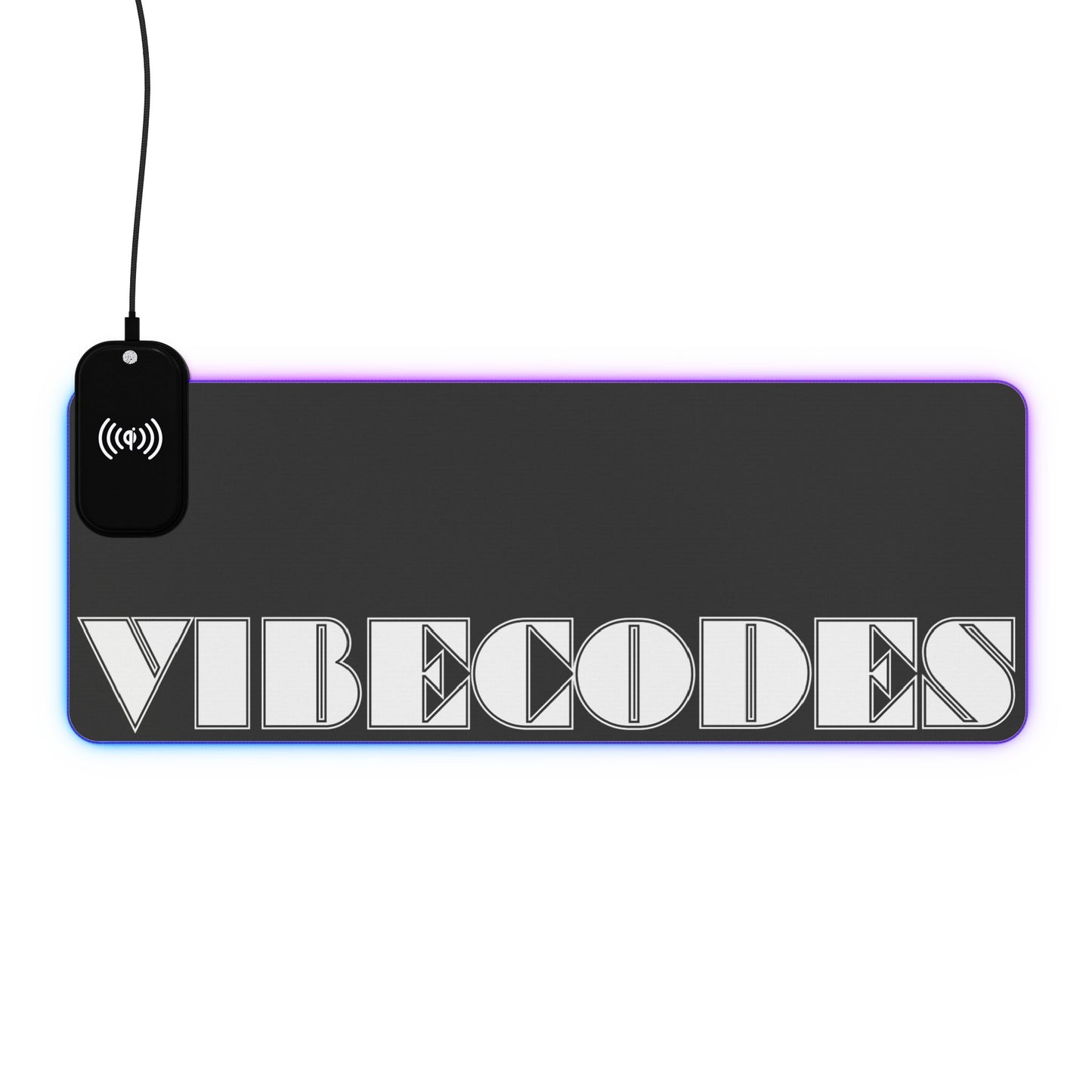 VIBECODES Black LED Desk Mat | Wireless Charging | RGB Gaming Mousepad | CTEKDESIGNS