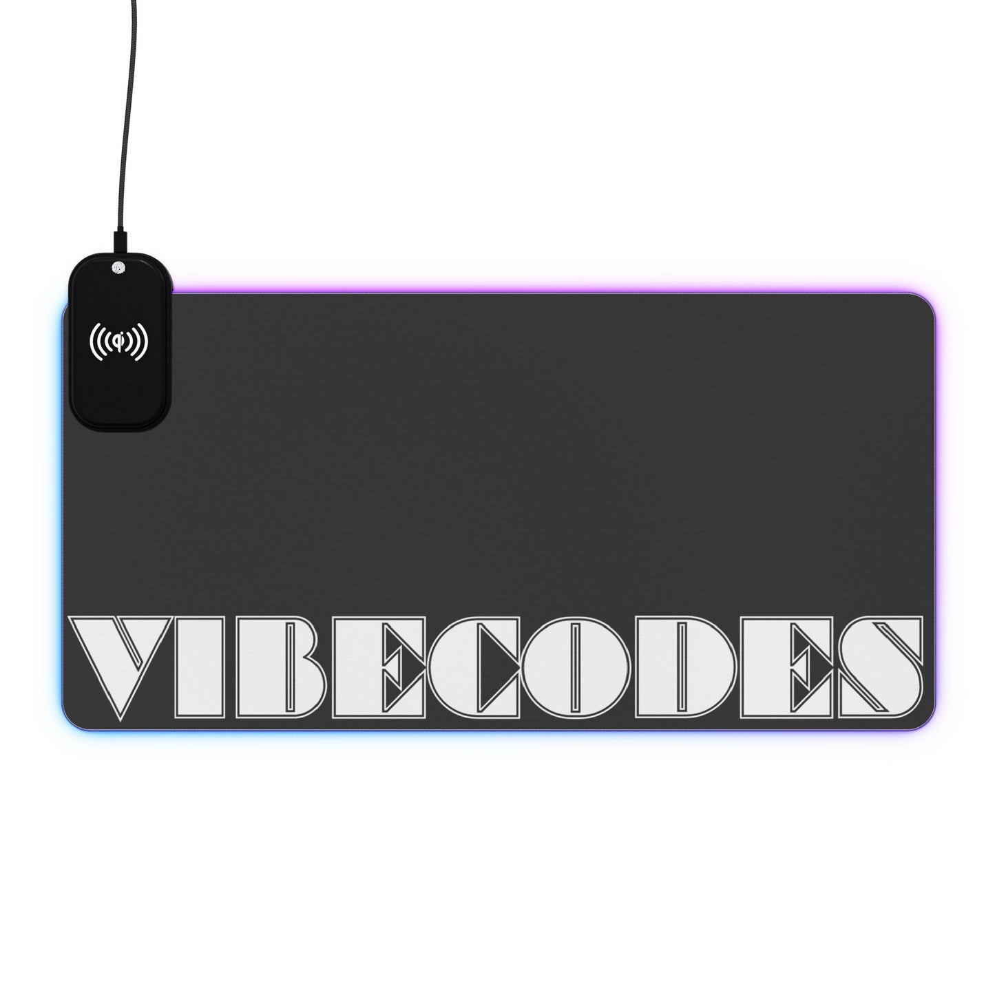 VIBECODES Black LED Desk Mat | Wireless Charging | RGB Gaming Mousepad | CTEKDESIGNS