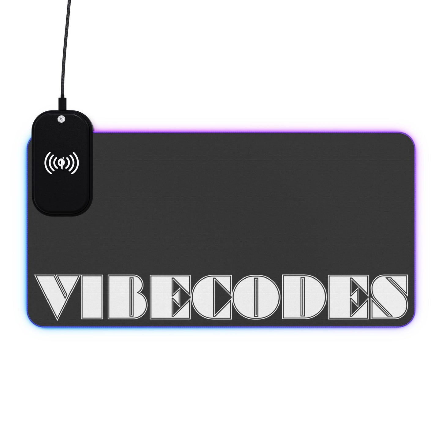 VIBECODES Black LED Desk Mat | Wireless Charging | RGB Gaming Mousepad | CTEKDESIGNS