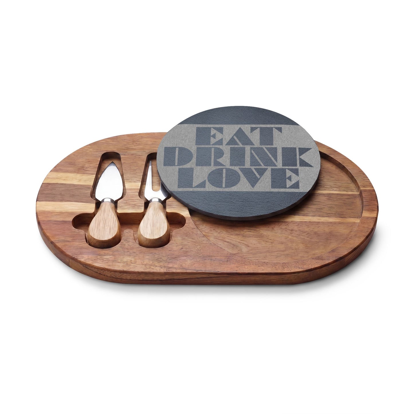 EAT DRINK LOVE Slate & Wood Charcuterie Board | Geometric Typography | Modern Kitchen Gift | CTEKDESIGNS