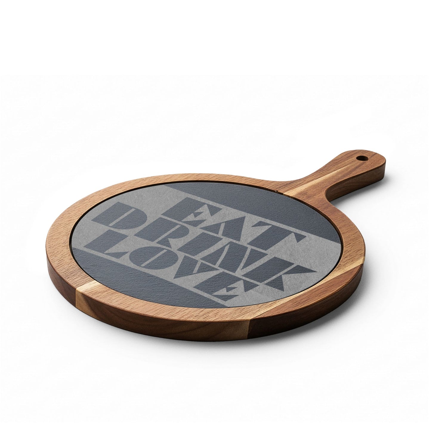 EAT DRINK LOVE Slate & Wood Charcuterie Board | Geometric Typography | Modern Kitchen Gift | CTEKDESIGNS