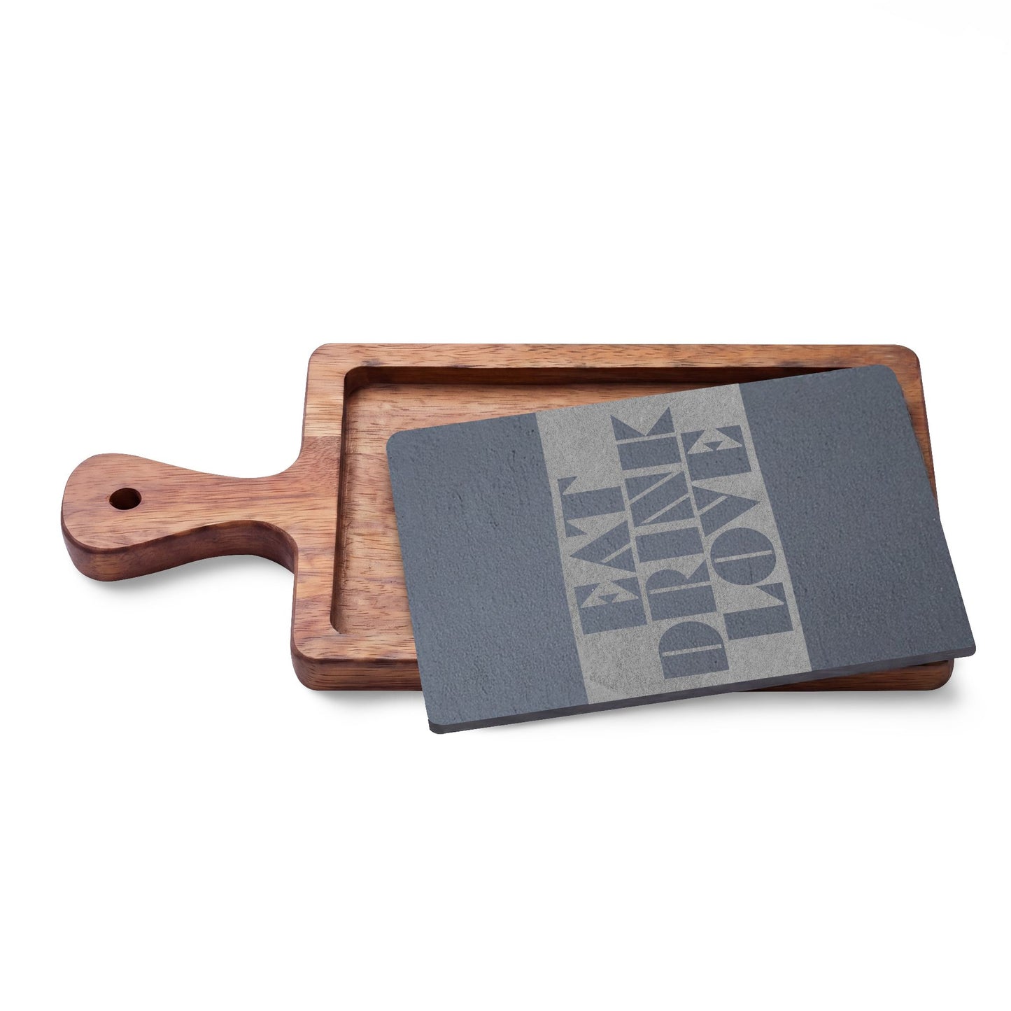 EAT DRINK LOVE Slate & Wood Charcuterie Board | Geometric Typography | Modern Kitchen Gift | CTEKDESIGNS