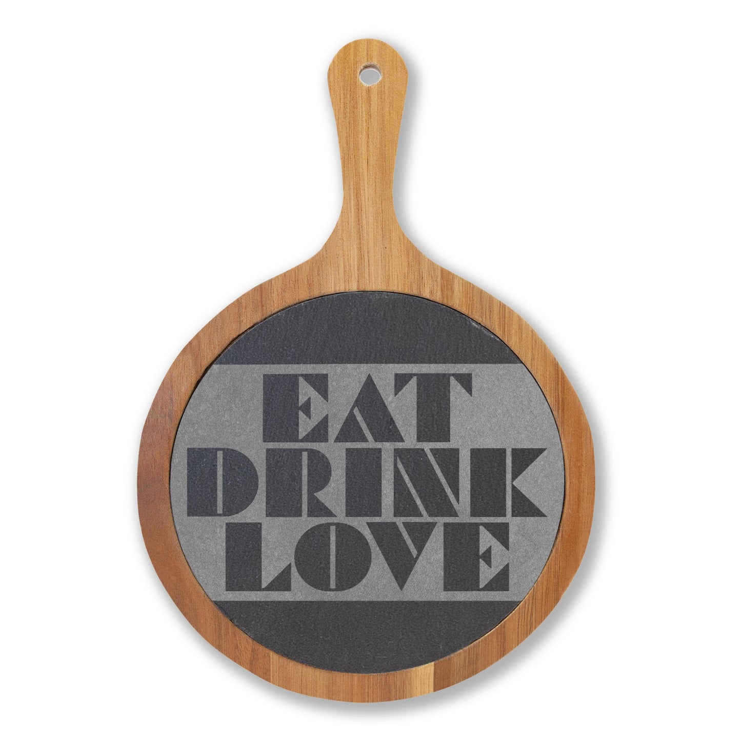 EAT DRINK LOVE Slate & Wood Charcuterie Board | Geometric Typography | Modern Kitchen Gift | CTEKDESIGNS