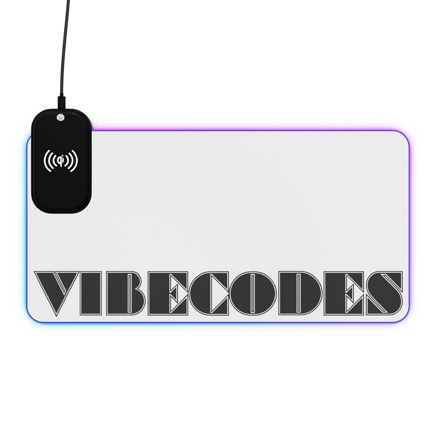 VIBECODES White LED Desk Mat | Wireless Charging | RGB Gaming Mousepad | CTEKDESIGNS