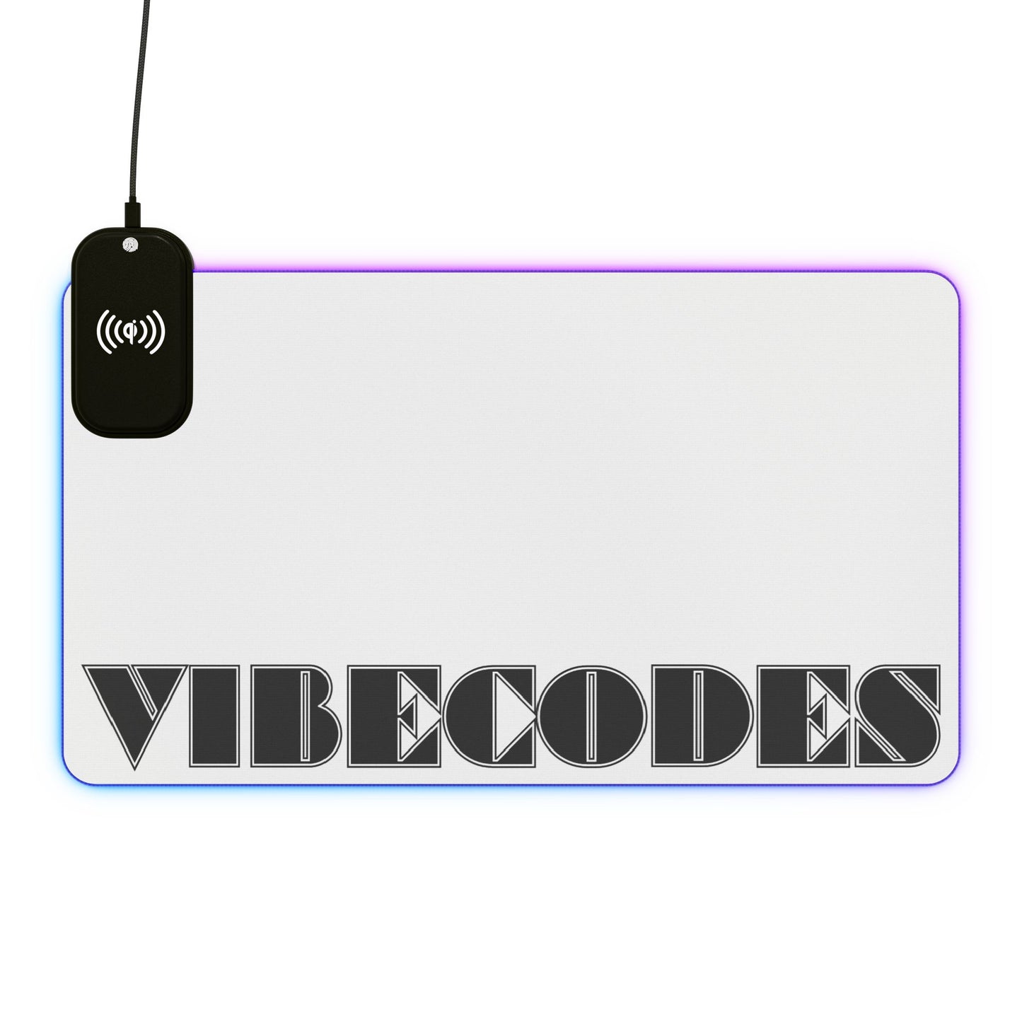 VIBECODES White LED Desk Mat | Wireless Charging | RGB Gaming Mousepad | CTEKDESIGNS