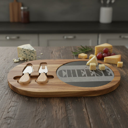 CHEESE Slate & Wood Charcuterie Board | Geometric Typography | Modern Kitchen Gift