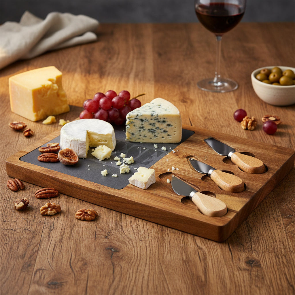 CHEESE Slate & Wood Charcuterie Board | Geometric Typography | Modern Kitchen Gift | CTEKDESIGNS