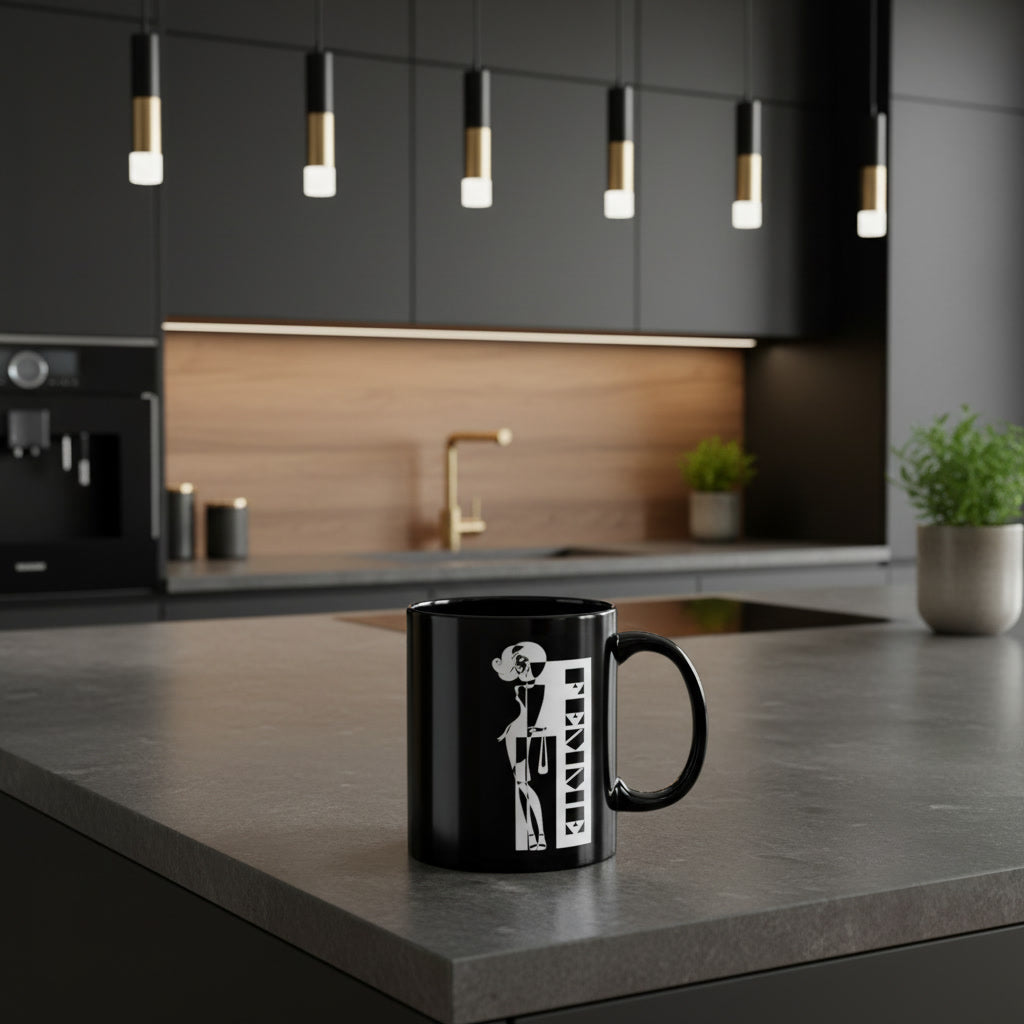 CRÈME DE LA FEMME Mug | Black Ceramic Coffee Cup | Bold Geometric Art | CTEKDESIGNS