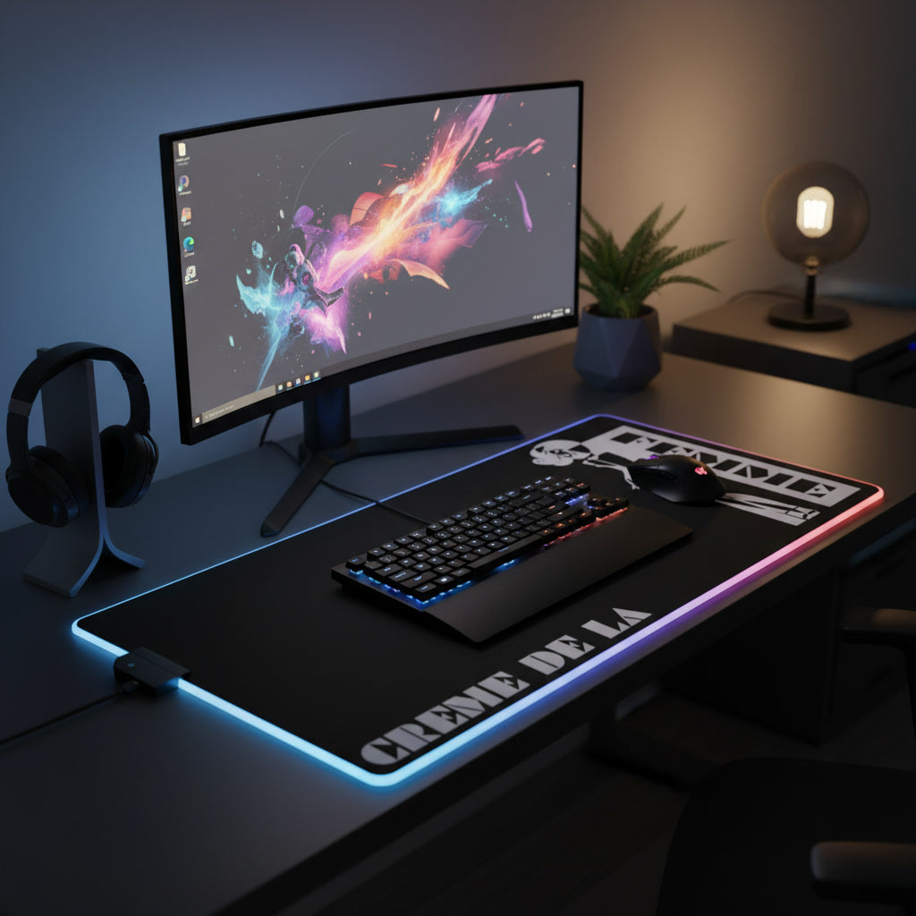 CRÈME DE LA FEMME LED Desk Mat | Black | RGB Gaming Mousepad | Bold Geometric Workspace Art | CTEKDESIGNS
