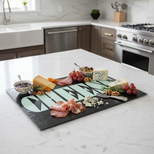 CHEESE Glass Board | Charcuterie Board | Geometric Typography | CTek Designs