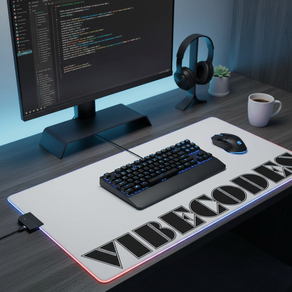 VIBECODES White RGB LED Desk Mat | Gaming Desk Mat | CTEKDESIGNS