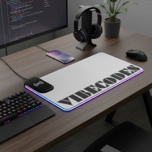 VIBECODES White LED Desk Mat | Wireless Charging | RGB Gaming Mousepad | CTEKDESIGNS